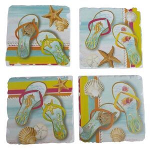 Sandals Flip flops Beach Themed Coasters Set of 4